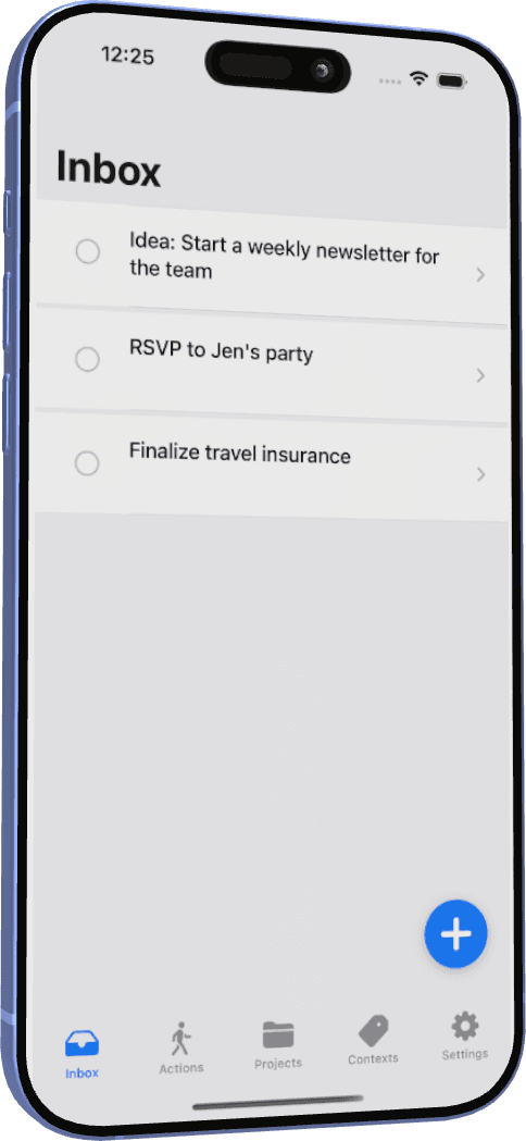 Clarify Inbox showing captured tasks ready to clarify into next actions